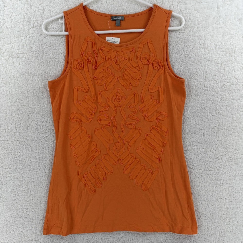 Neiman Marcus Tank Top Womens Medium Orange Ruffle Front Stretch Jersey